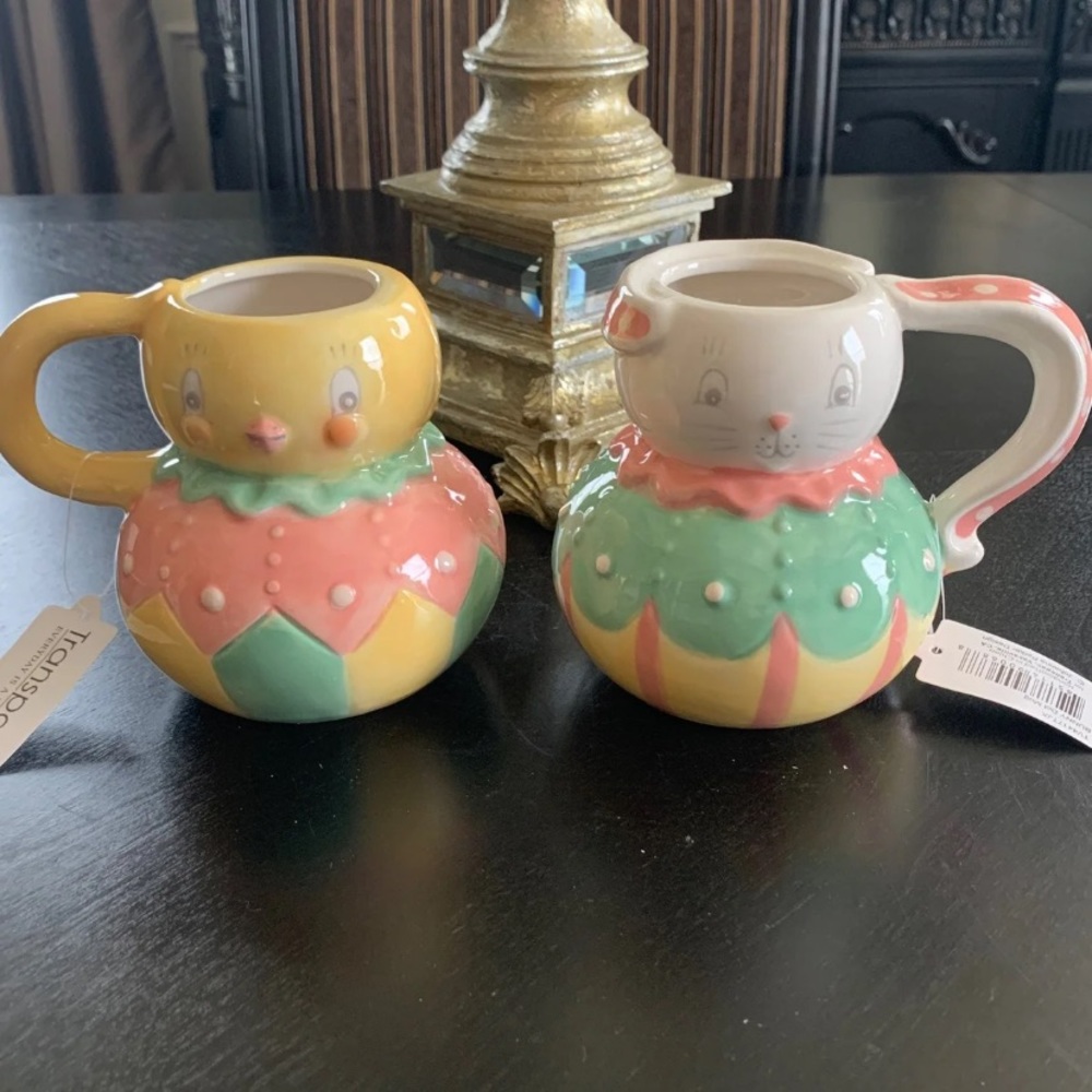 Set of two Johanna Parker Easter mugs-chick and bunny